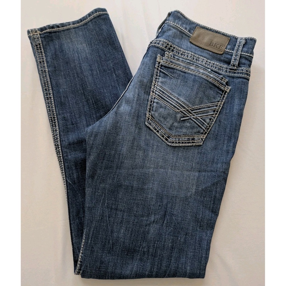 BKE Jake Straight Leg Jeans Men's 32x32 Blue Medium Wash Stretch Thick Stitch
